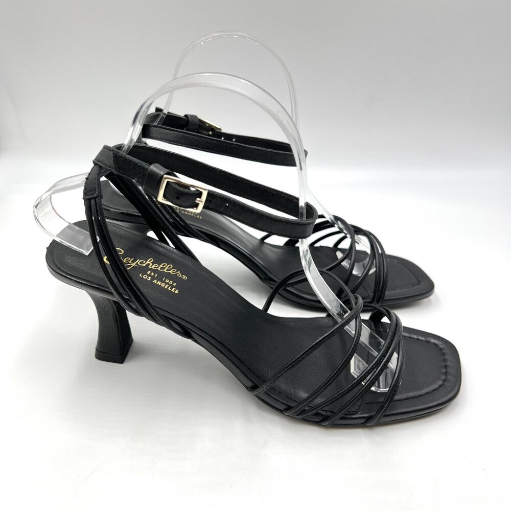 Seychelles Womens Size 9.5 Starboard Black Leather Strappy Heels Sandals Shoes